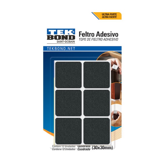 Feltro Adesivo P/ Moveis E Uso Geral 30 Mm (Ct 12 Pcs) Quadr 